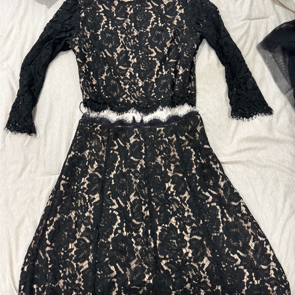 Everly Black Lace Two Piece Midi Dress